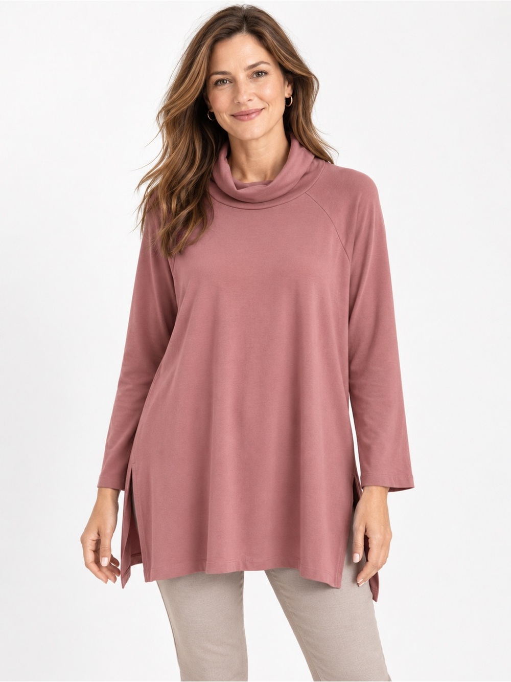 NWT J.Jill 2X Chai Latte Supima Cotton Tencel Modal Cowl Neck Tunic